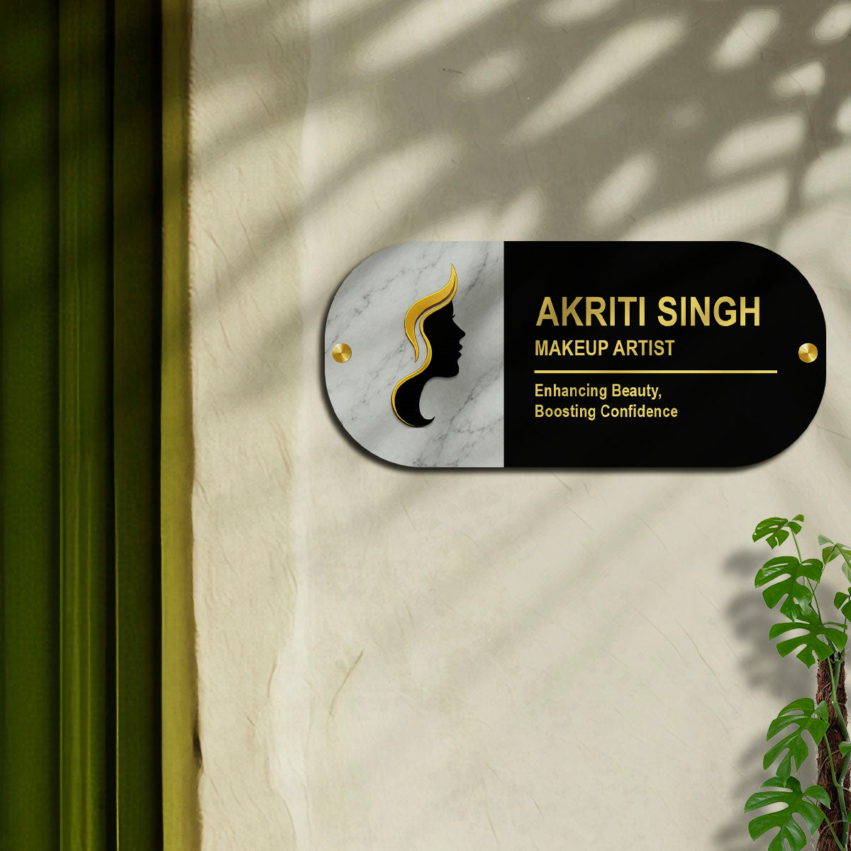 SB1202_6mm wood+3mm golden acrylic_12x6 Inch_3d wooden nameplate