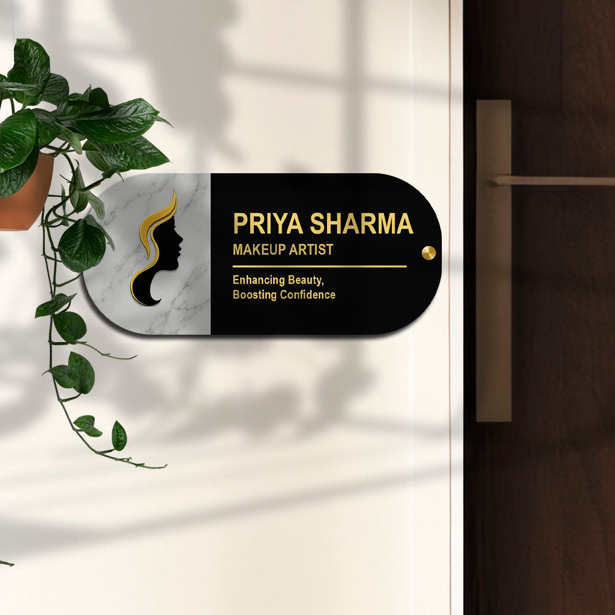 SB1202_6mm wood+3mm golden acrylic_12x6 Inch_3d wooden nameplate