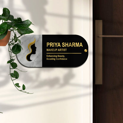 SB1202_6mm wood+3mm golden acrylic_12x6 Inch_3d wooden nameplate