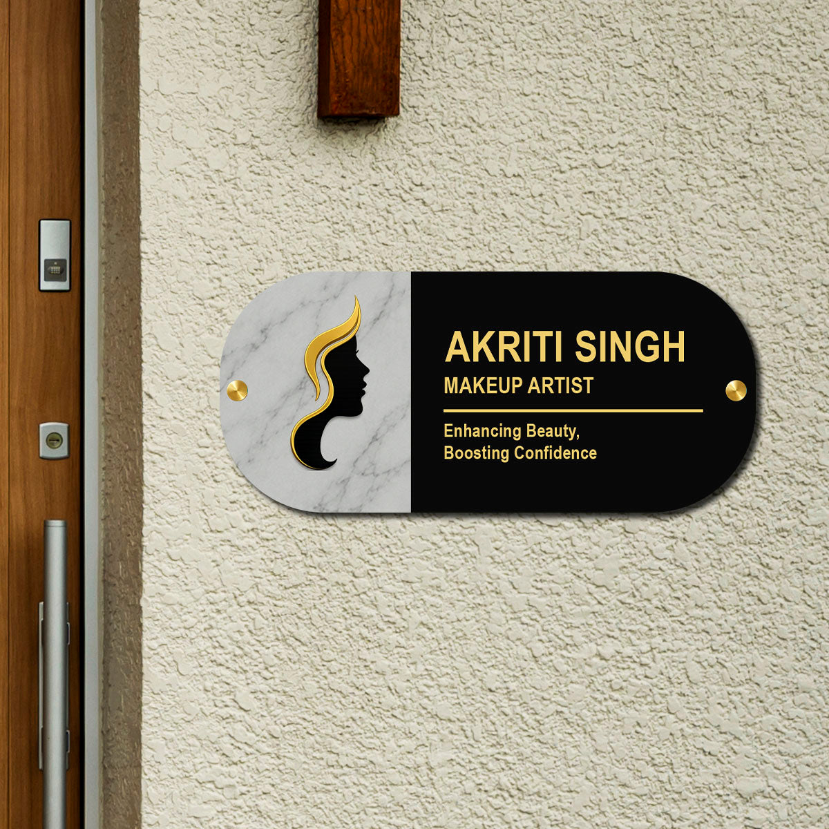SB1202_6mm wood+3mm golden acrylic_12x6 Inch_3d wooden nameplate