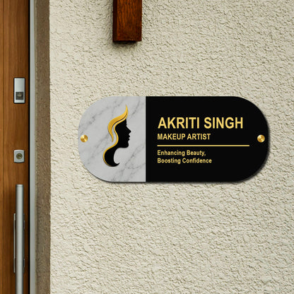 SB1202_6mm wood+3mm golden acrylic_12x6 Inch_3d wooden nameplate