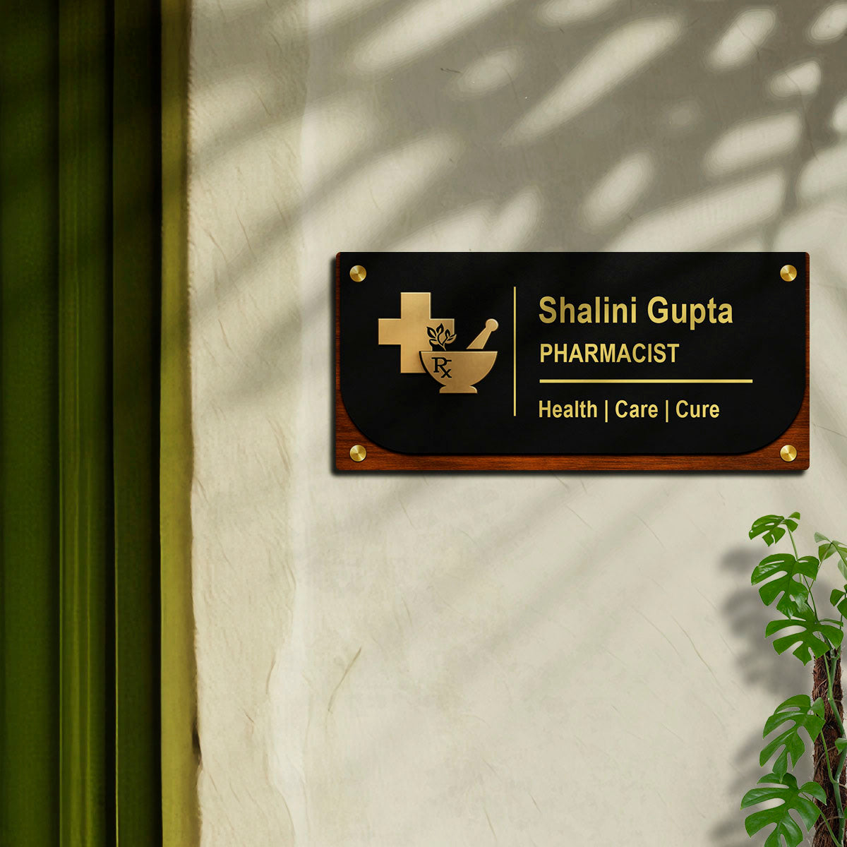 SB1200_6mm wood+3mm golden acrylic_12x6 Inch_3d nameplate