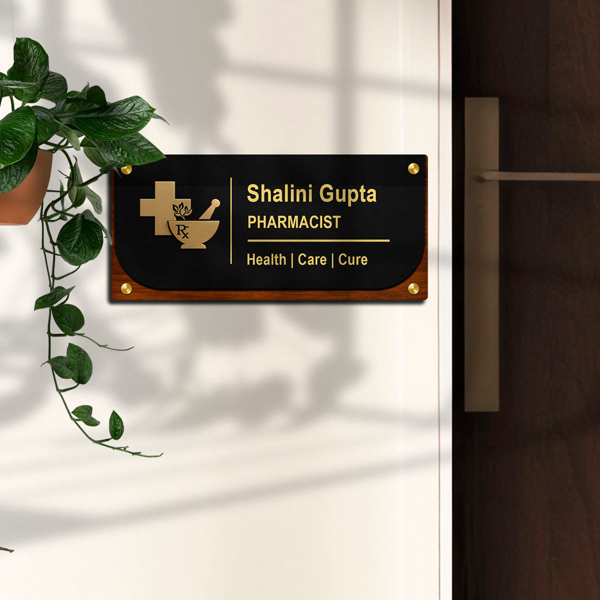 SB1200_6mm wood+3mm golden acrylic_12x6 Inch_3d nameplate