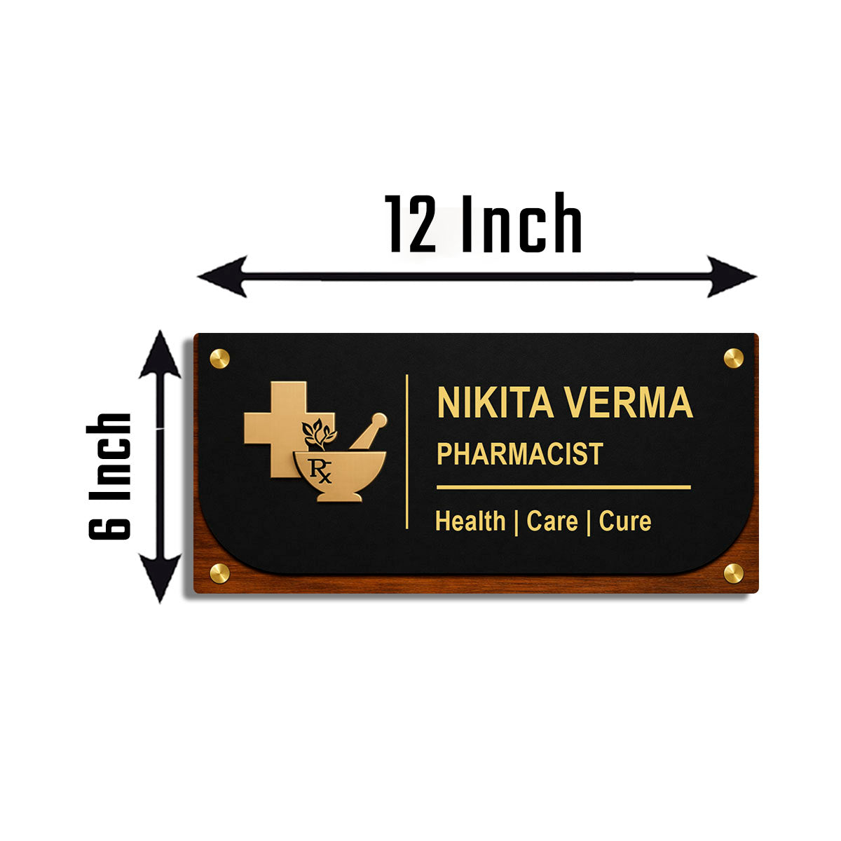 SB1200_6mm wood+3mm golden acrylic_12x6 Inch_3d nameplate