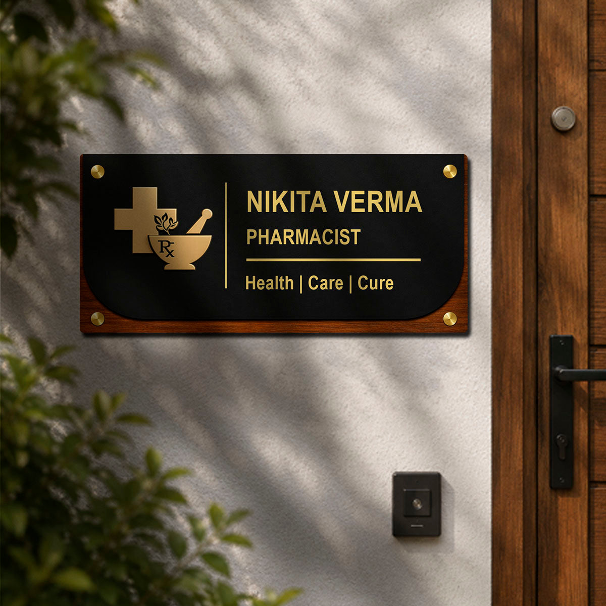 SB1200_6mm wood+3mm golden acrylic_12x6 Inch_3d nameplate