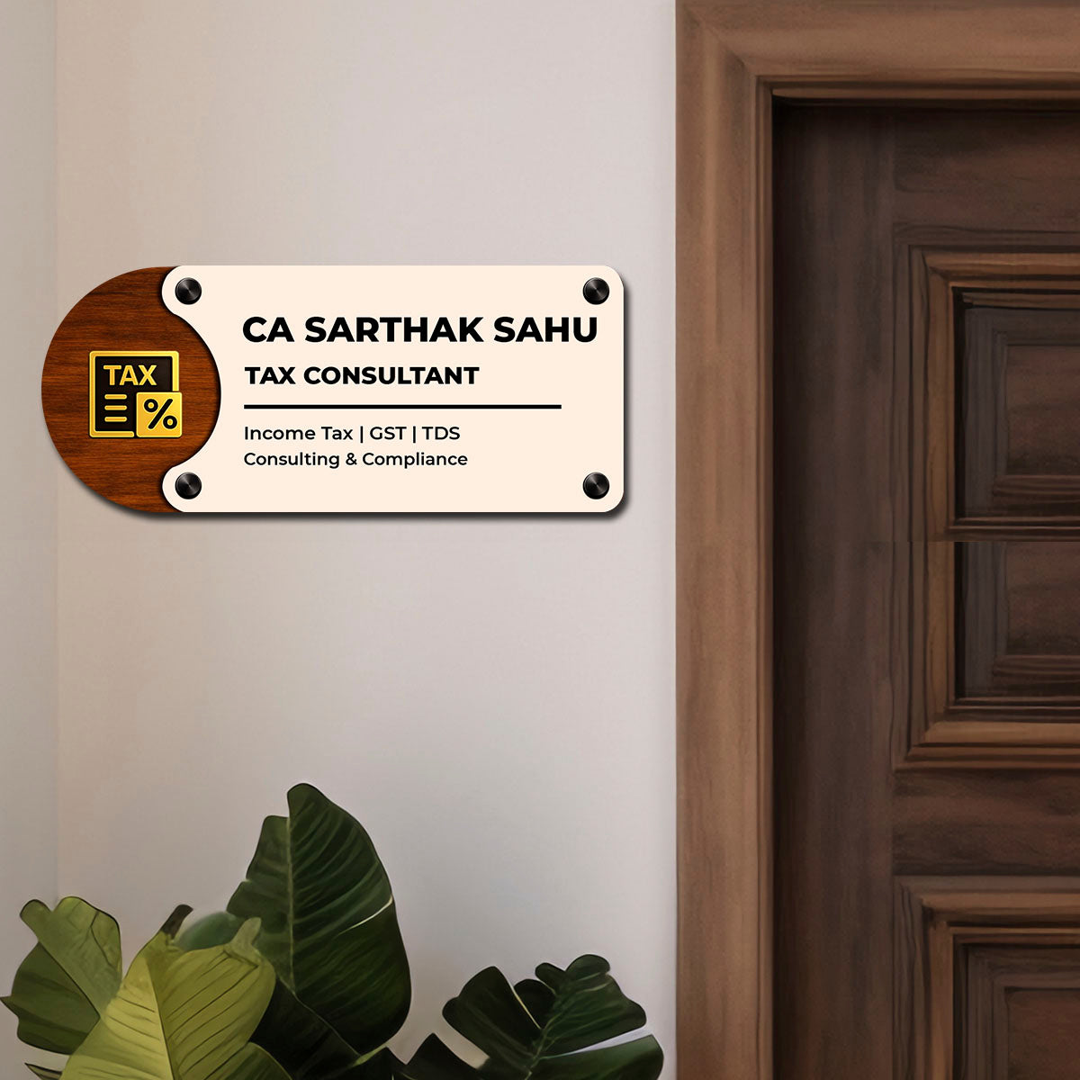 SB1203_3 layer design_6mm wood+3mm White acrylic+ 3mm Black Acrylic_3d nameplate_12x6 Inch