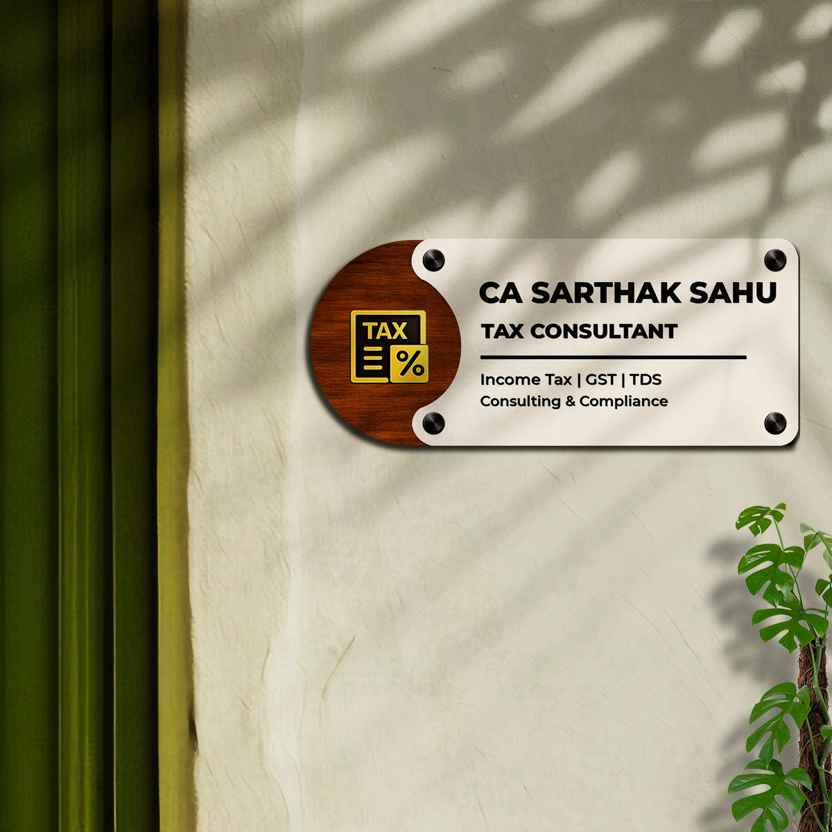 SB1203_3 layer design_6mm wood+3mm White acrylic+ 3mm Black Acrylic_3d nameplate_12x6 Inch