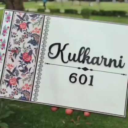 Paisley-Border House Name Plate for Entrance Door in Hindi