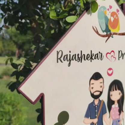 Hut Name Plate Design – Couple with Two Kids Tags