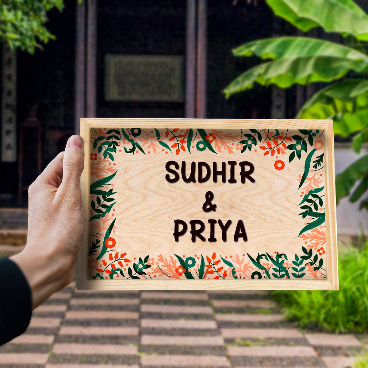 Printed Floral Frame Name plate | Personalized - Sblossom