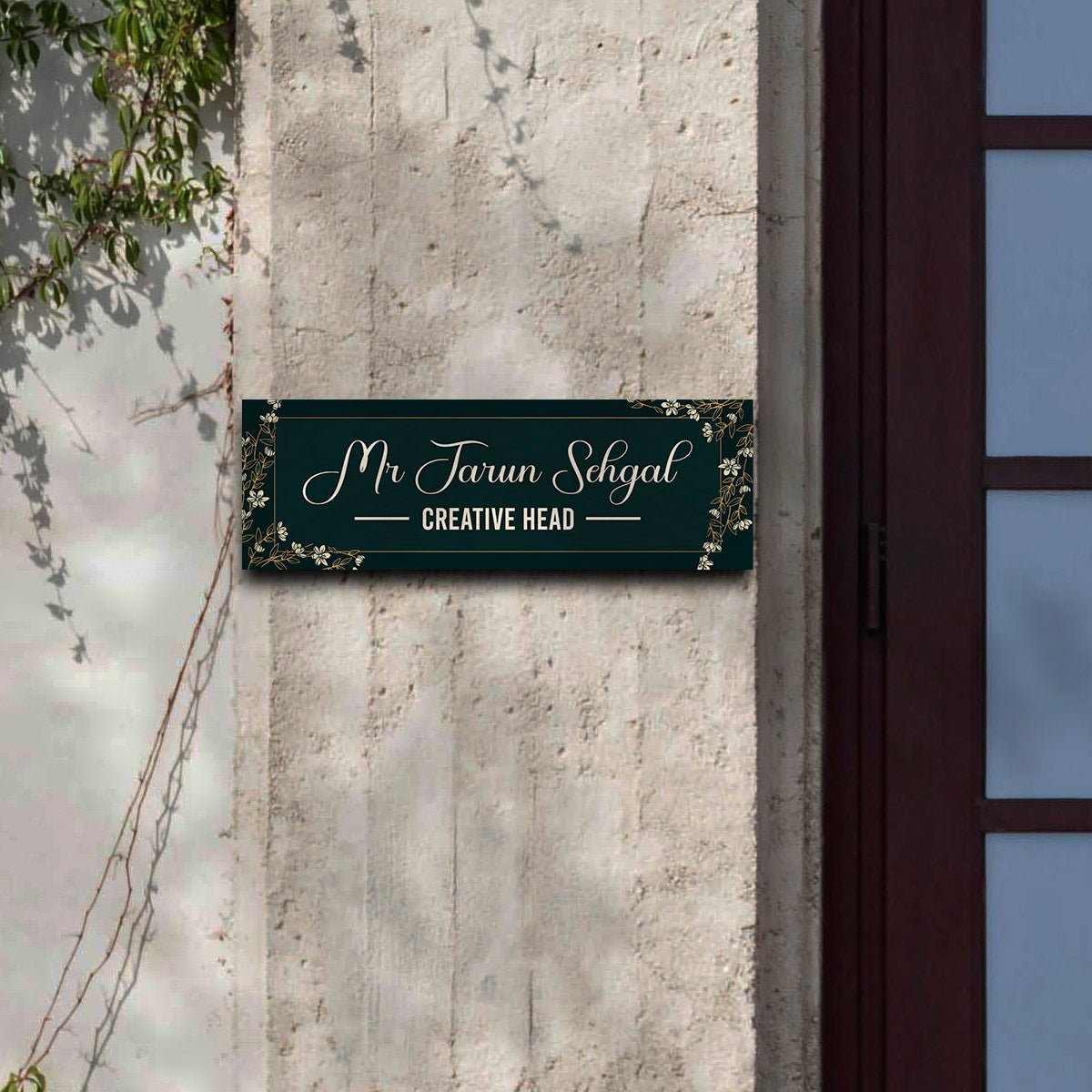 Professional Name Plate Design – Green Gold Floral - Sblossom