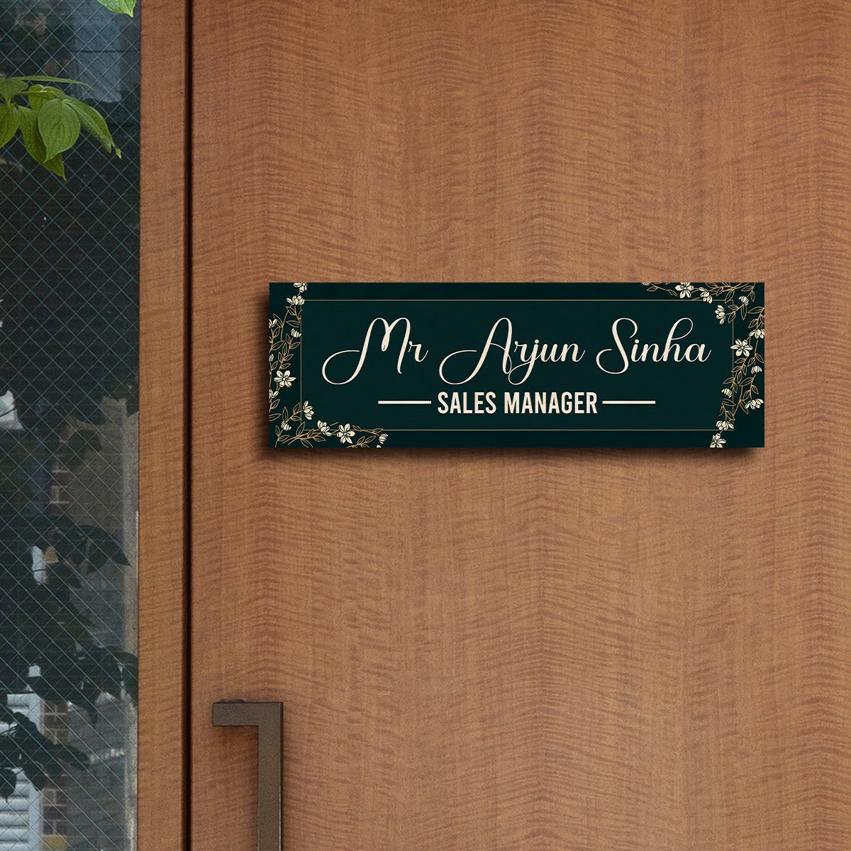 Professional Name Plate Design – Green Gold Floral - Sblossom