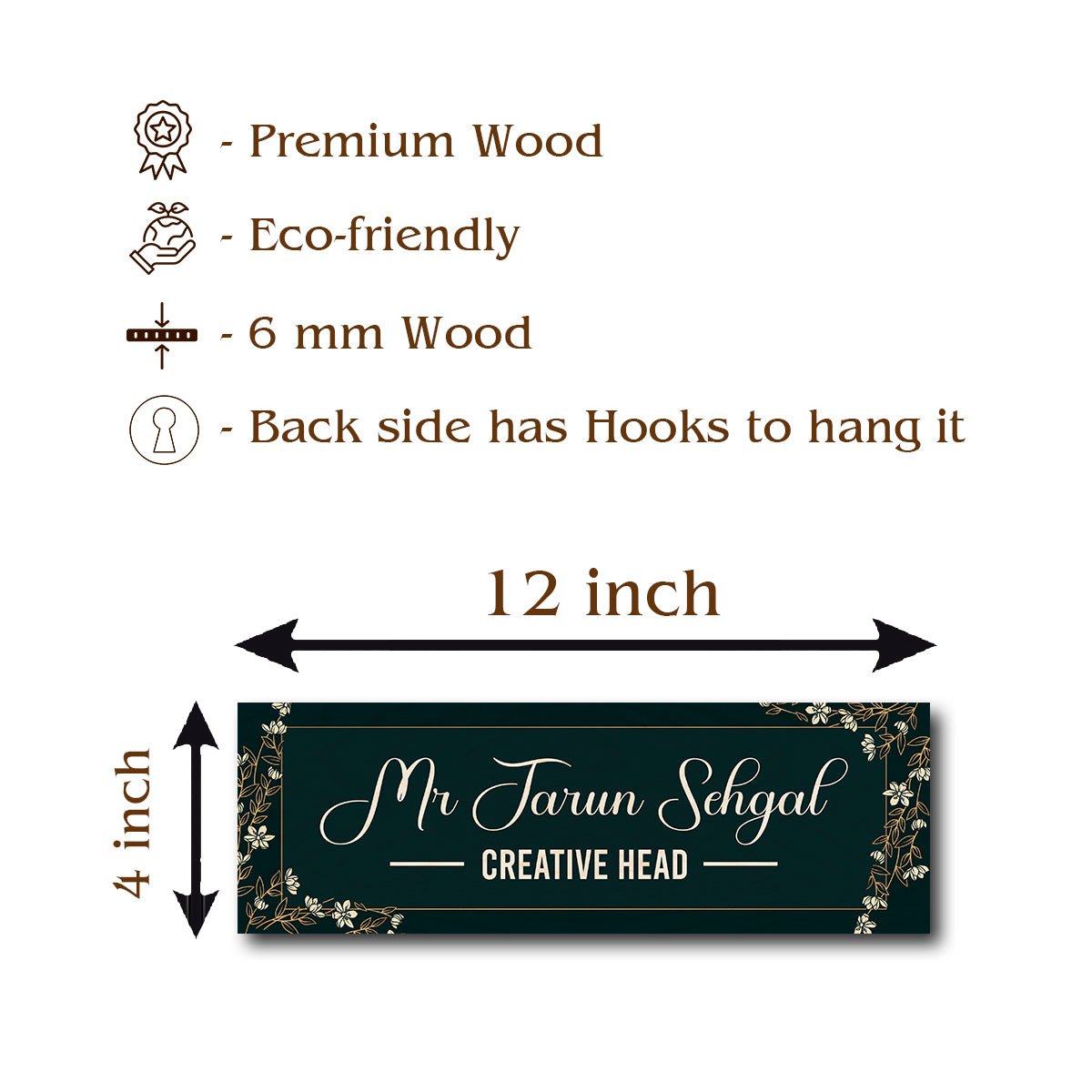 Professional Name Plate Design – Green Gold Floral - Sblossom