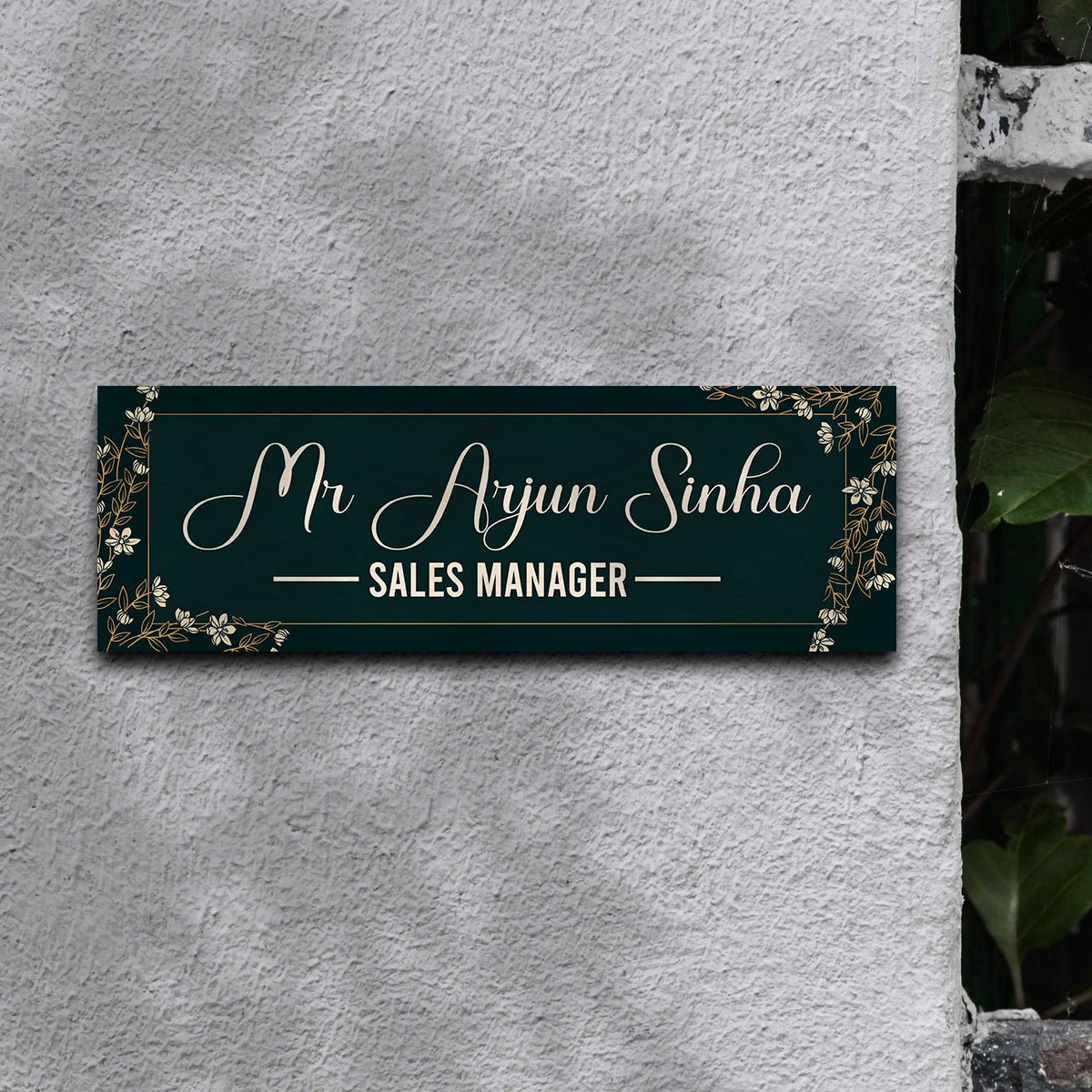 Professional Name Plate Design – Green Gold Floral - Sblossom