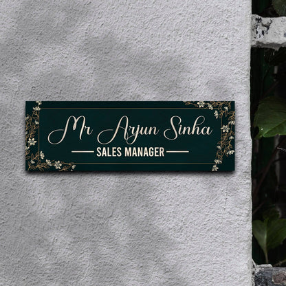 Professional Name Plate Design – Green Gold Floral - Sblossom