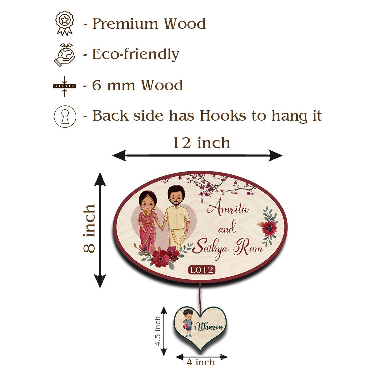 Punjabi Couple Name Plate for House in Wood with Custom Names - Sblossom
