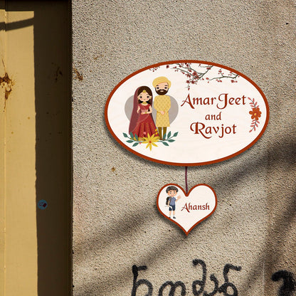 Punjabi Couple Name Plate for House in Wood with Custom Names - Sblossom