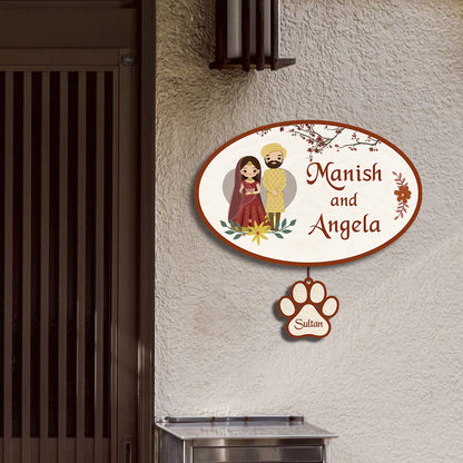 Punjabi Name Plate for Front Door with Pets – Couple - Sblossom