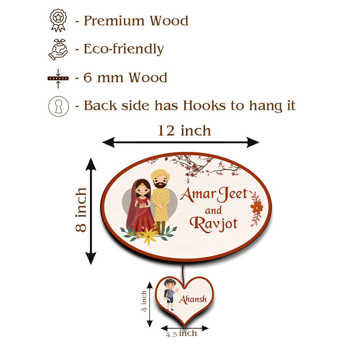 Punjabi Name Plate for Home – Wedding Couple Oval - Sblossom