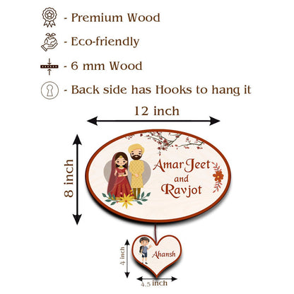 Punjabi Name Plate for Home – Wedding Couple Oval - Sblossom