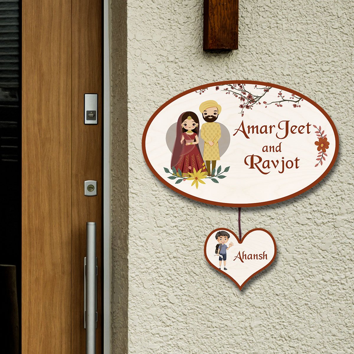 Punjabi Name Plate for Home – Wedding Couple Oval - Sblossom