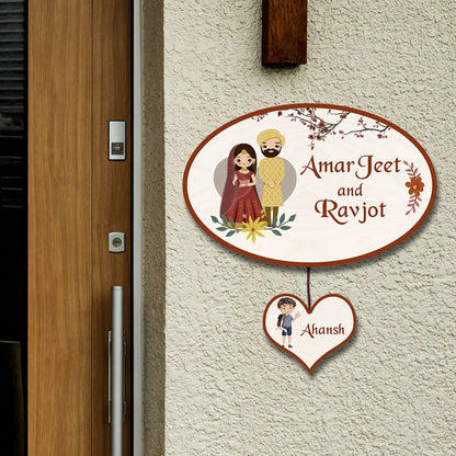 Punjabi Name Plate for Home – Wedding Couple Oval - Sblossom
