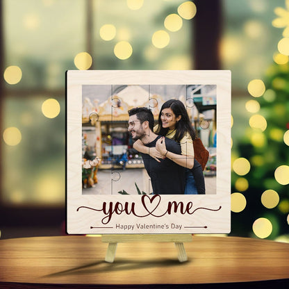 Puzzle Couple Wood Print with Personalized Photo Piece Design - Sblossom