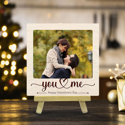 Puzzle Couple Wood Print with Personalized Photo Piece Design - Sblossom