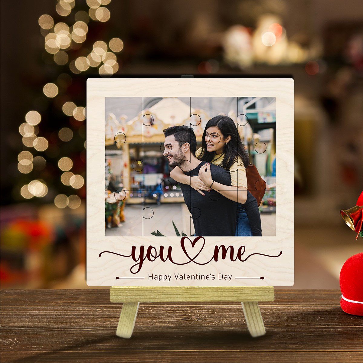 Puzzle Couple Wood Print with Personalized Photo Piece Design - Sblossom