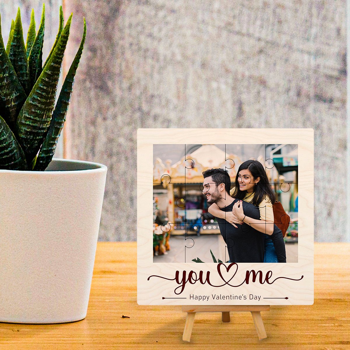 Puzzle Couple Wood Print with Personalized Photo Piece Design - Sblossom