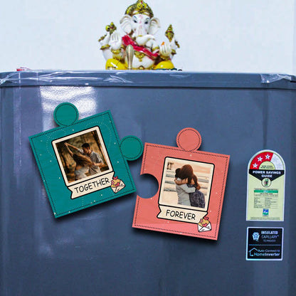 Puzzle Photo Magnets in Wood with Personalized Piece Print Design - Sblossom