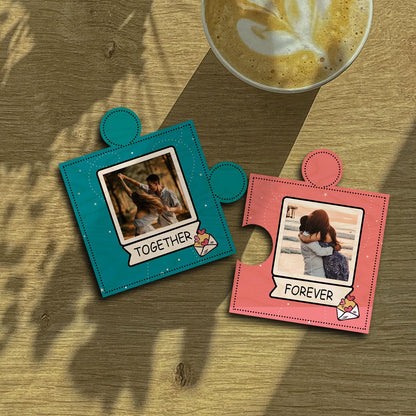 Puzzle Photo Magnets in Wood with Personalized Piece Print Design - Sblossom