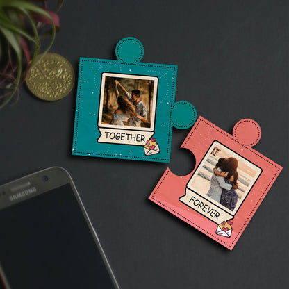 Puzzle Photo Magnets in Wood with Personalized Piece Print Design - Sblossom