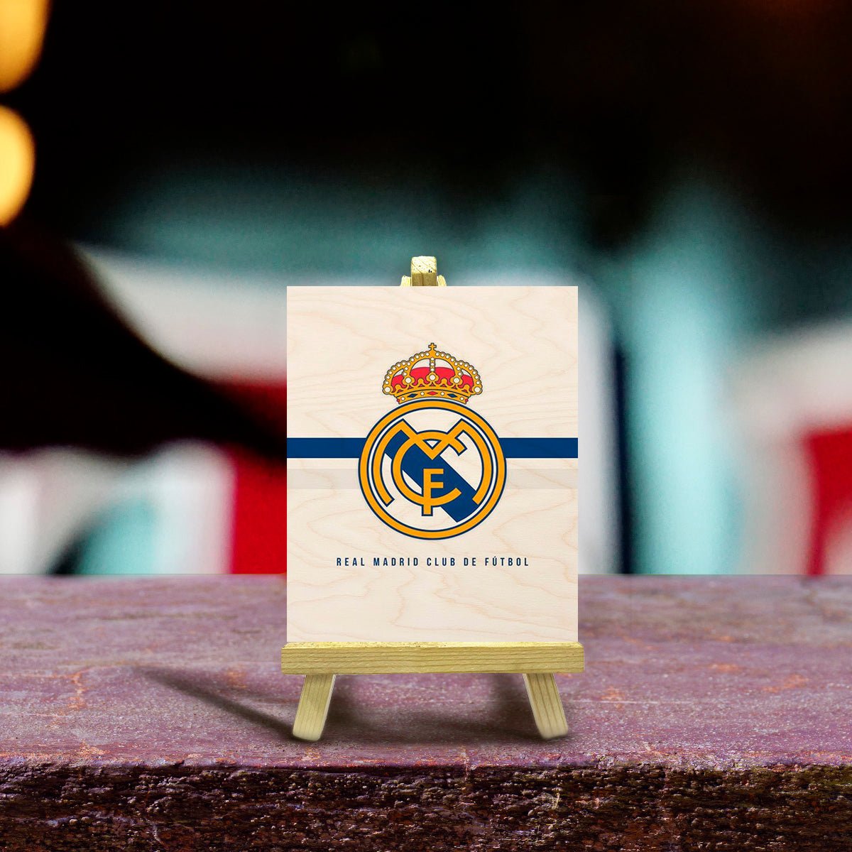 Real Madrid Minimalist Wood Print with Stand for Football Fans - Sblossom
