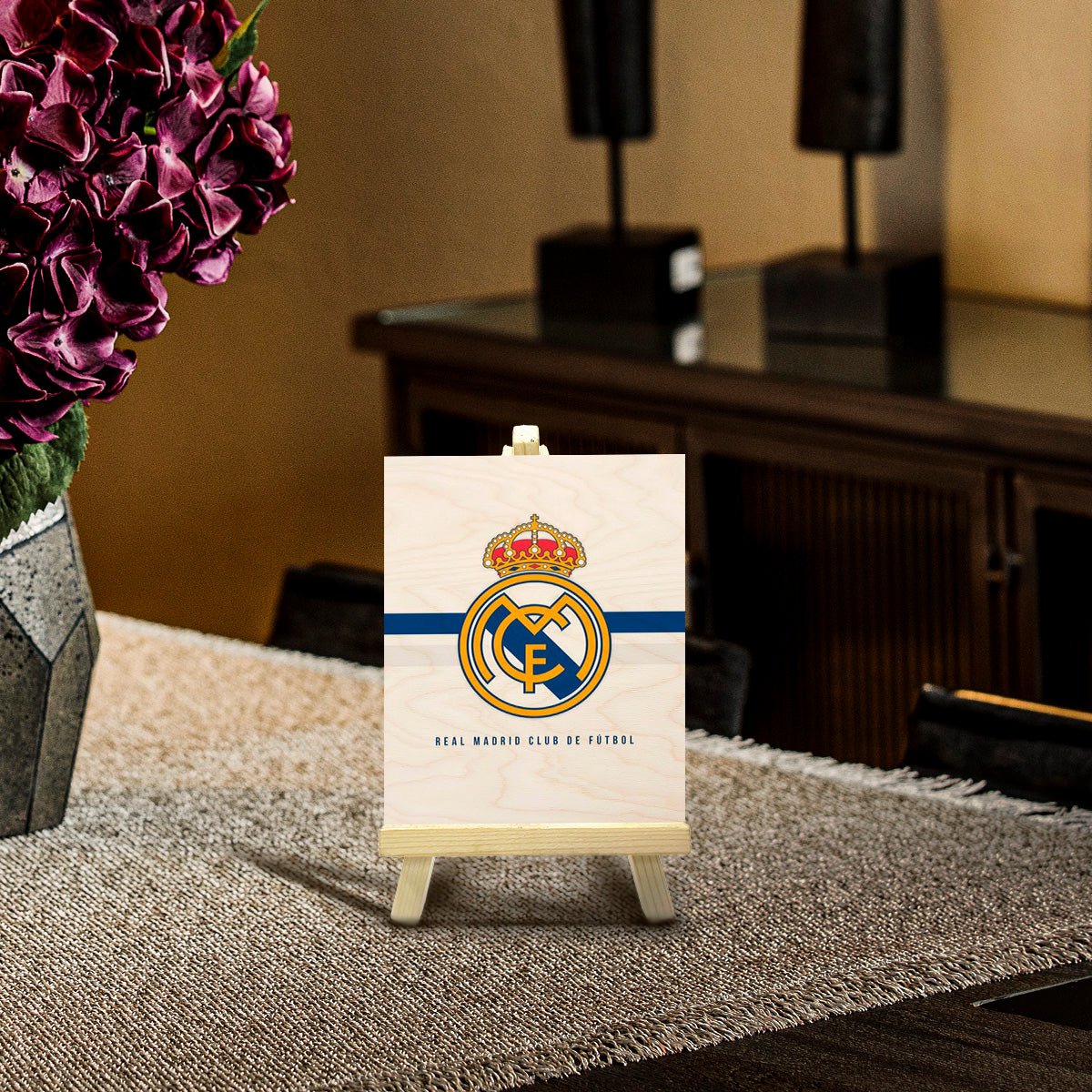 Real Madrid Minimalist Wood Print with Stand for Football Fans - Sblossom