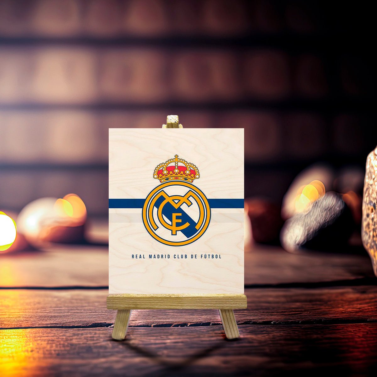 Real Madrid Minimalist Wood Print with Stand for Football Fans - Sblossom