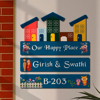 Realistic Family Name Plate – House Row with Couple - Sblossom