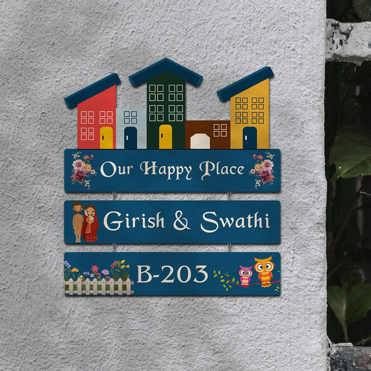 Realistic Family Name Plate – House Row with Couple - Sblossom