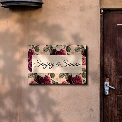 Red-Rose Border Name Plate Design for Flat Door – Wall - Sblossom