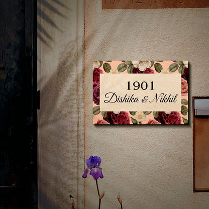 Red-Rose Border Name Plate Design for Flat Door – Wall - Sblossom