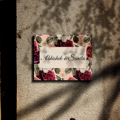 Red-Rose Border Name Plate Design for Flat Door – Wall - Sblossom