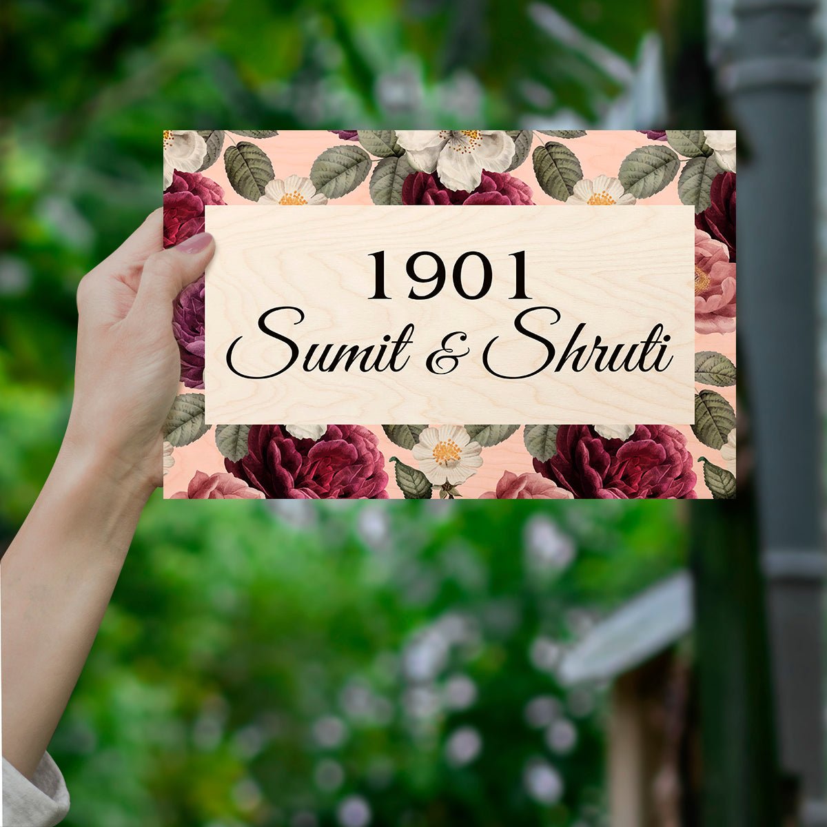 Red-Rose Border Name Plate Design for Flat Door – Wall - Sblossom
