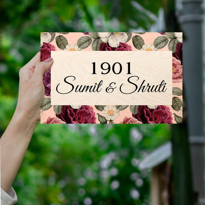 Red-Rose Border Name Plate Design for Flat Door – Wall - Sblossom