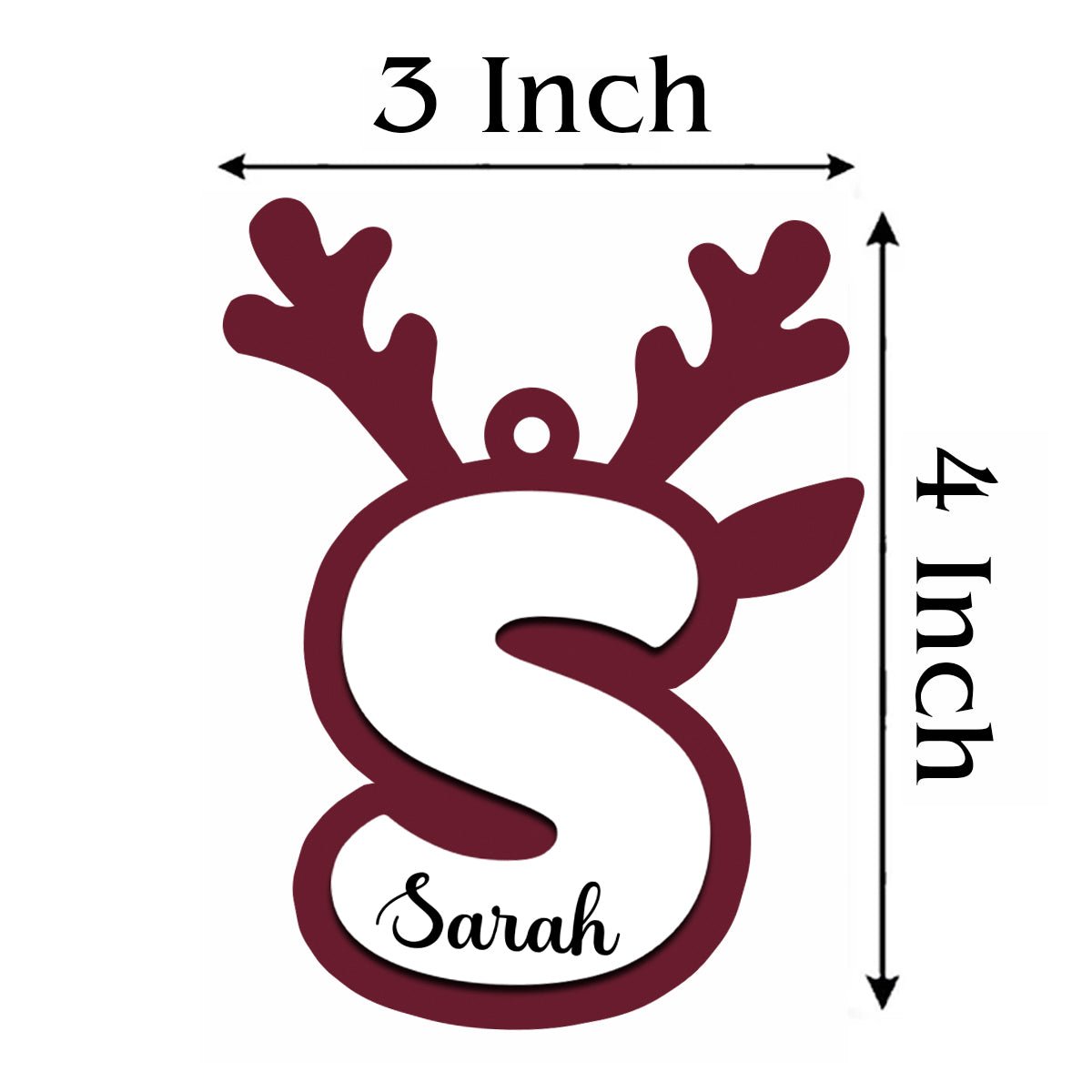 Reindeer Antler Initial Ornament in Wood with 3D Custom Name - Sblossom