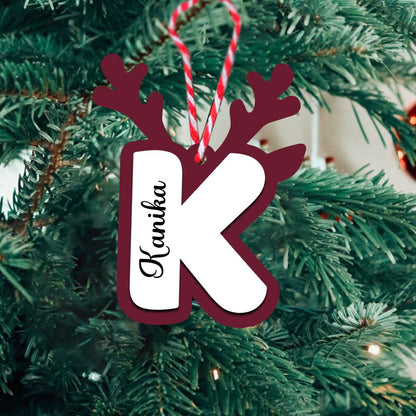 Reindeer Antler Initial Ornament in Wood with 3D Custom Name - Sblossom