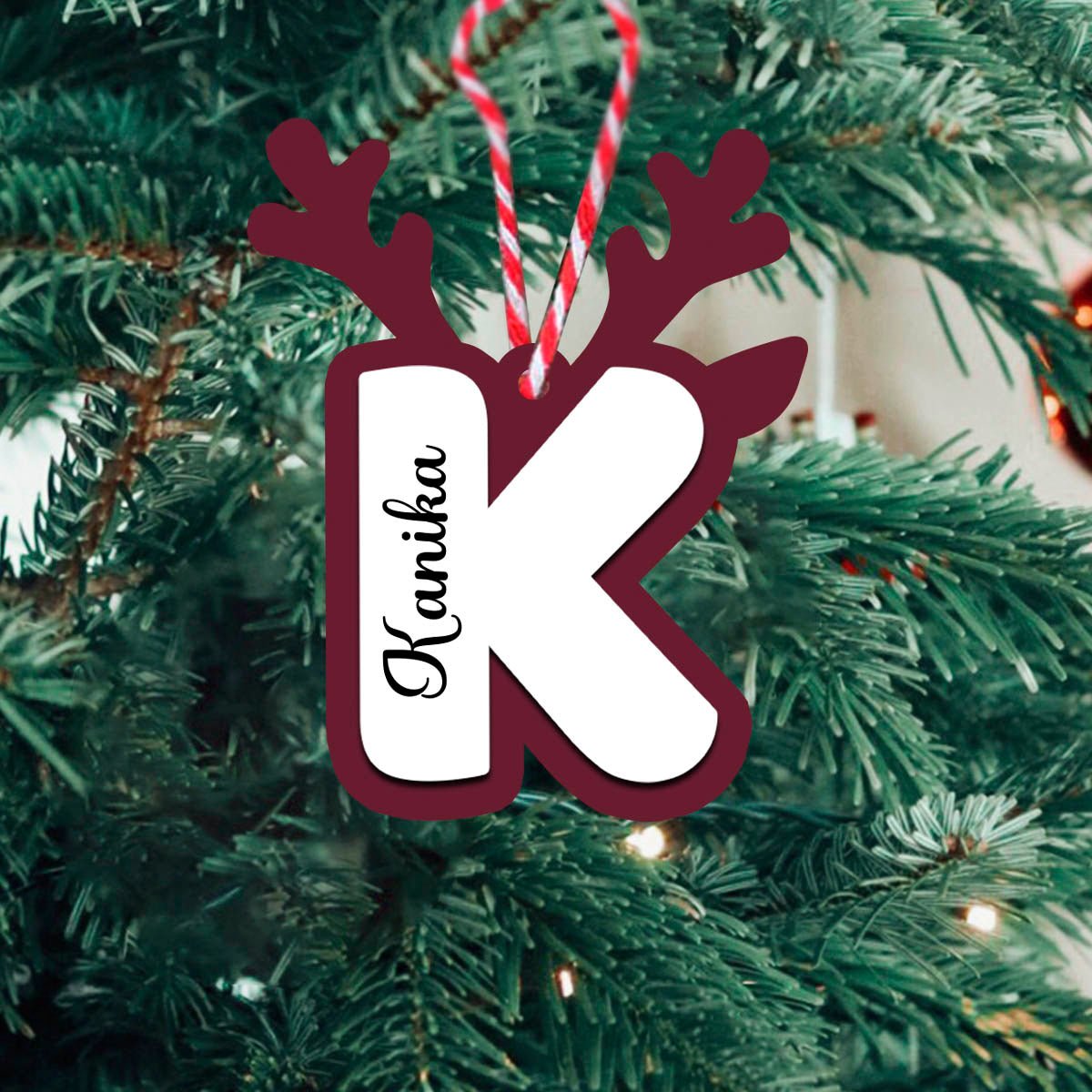 Reindeer Antler Initial Ornament in Wood with 3D Custom Name - Sblossom