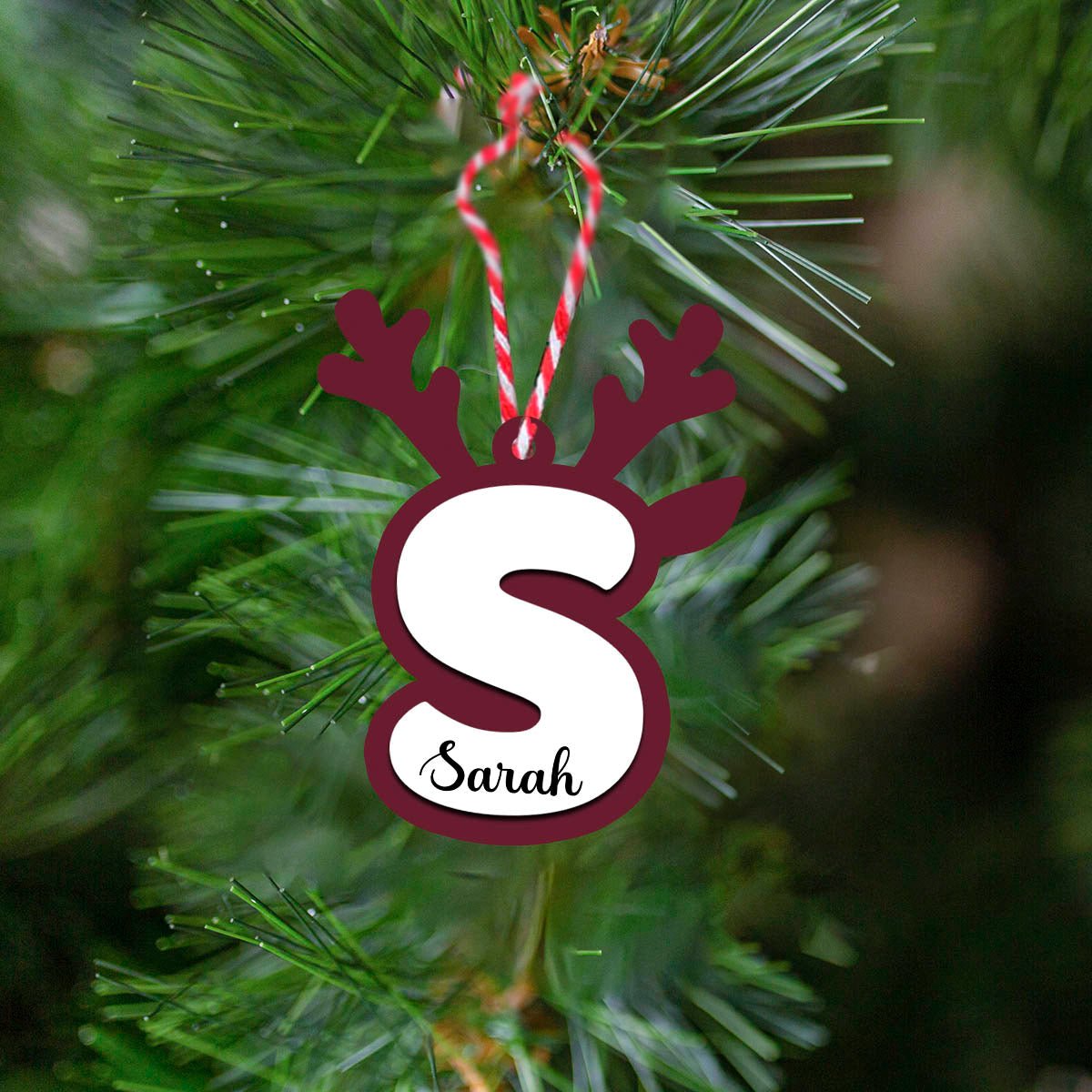 Reindeer Antler Initial Ornament in Wood with 3D Custom Name - Sblossom