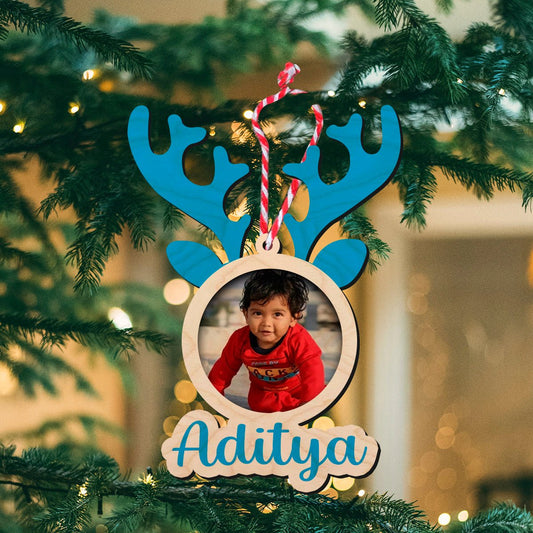 Reindeer Christmas Ornament for Kids with Photo and Name - Sblossom