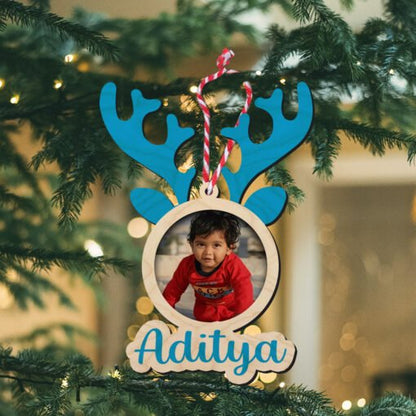 Reindeer Christmas Ornament for Kids with Photo and Name - Sblossom