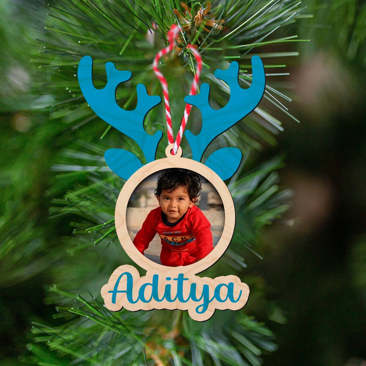 Reindeer Christmas Ornament for Kids with Photo and Name - Sblossom